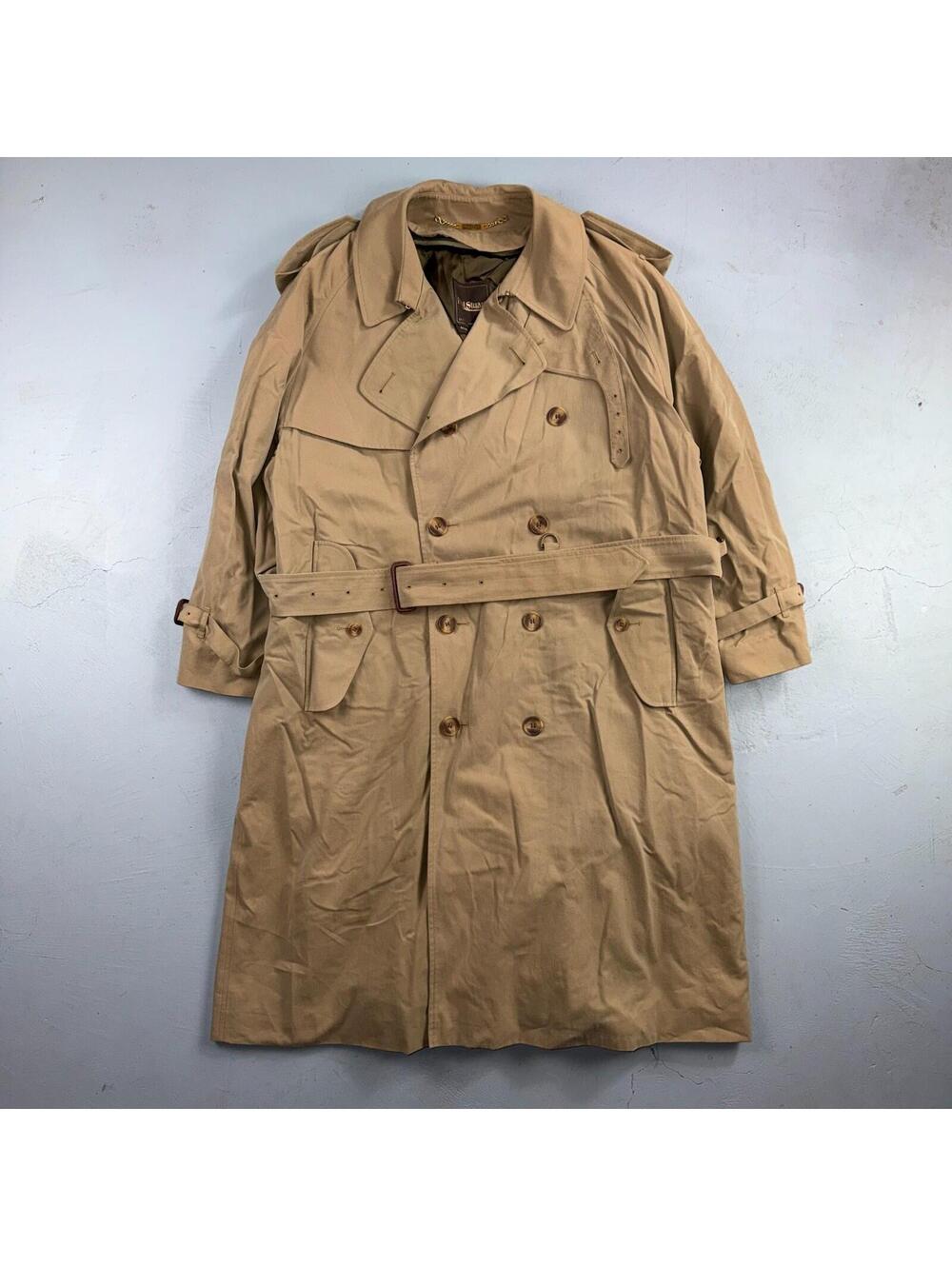Paul Stuart Double Breasted Men’s Lined Trench Coat Sz 42 Beige Classic Jacket